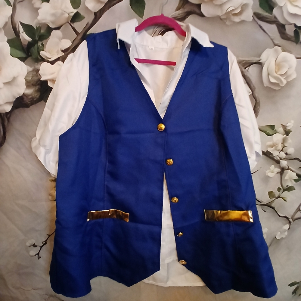 Royal Blue Women's Top with Gold Button Accents - Picture 1 of 9